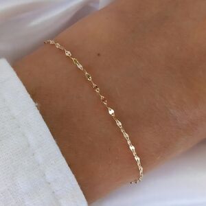 Solid 10k Gold 7" Dainty Mirror Bracelet